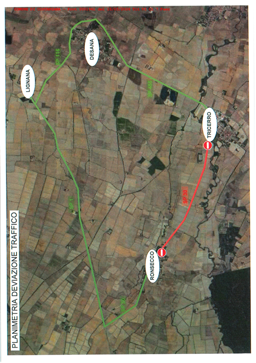 S.P. 30 "Tronzano V.se - Tricerro" tra il km 13+070 ed il km 17+010, rispettivamente nei Comuni di Ronsecco e Tricerro.
