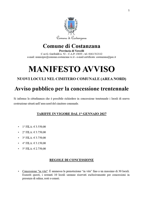 Nuovi loculi nel cimitero comunale (Area nord)

